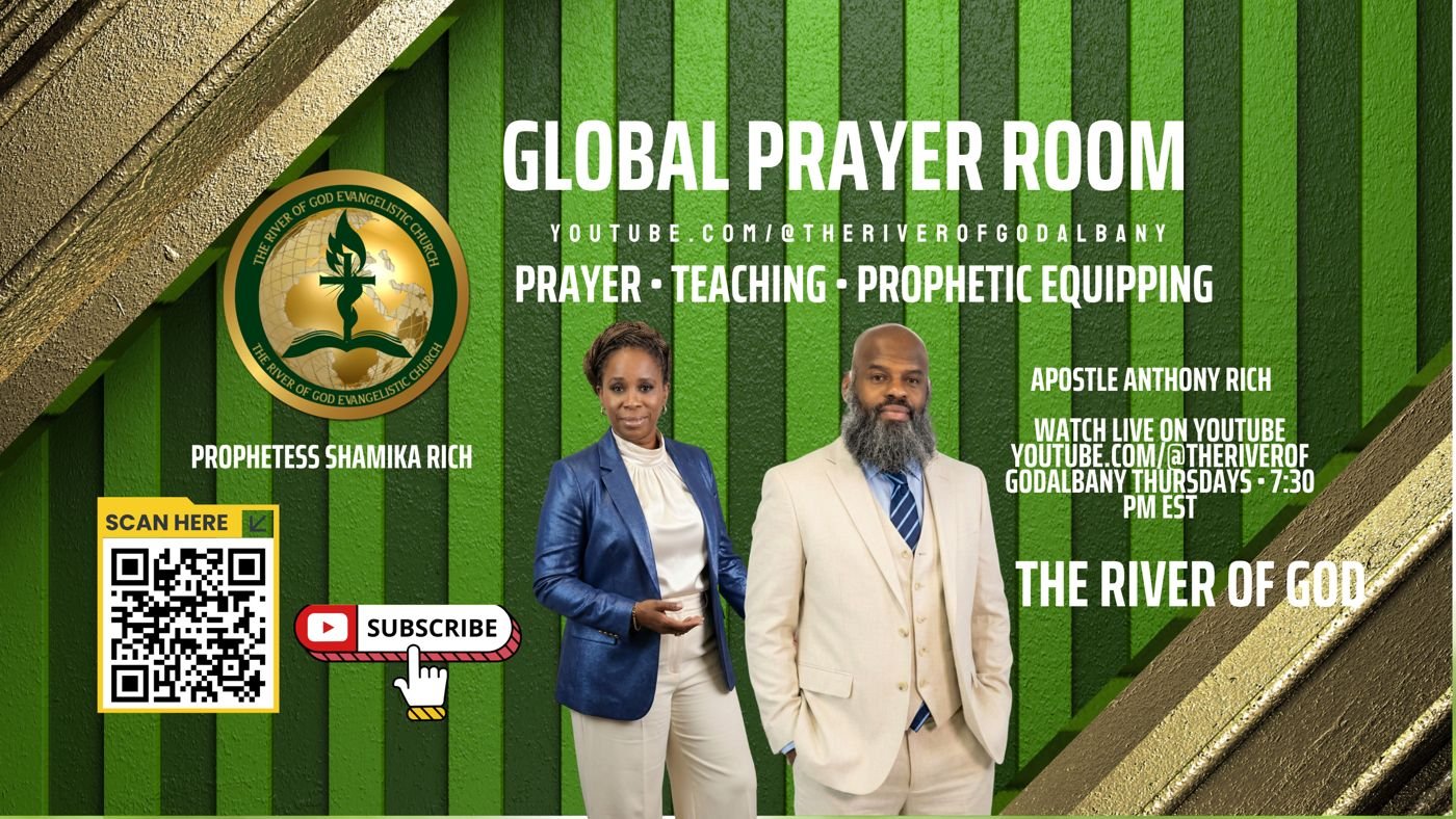 Global Prayer Room flyer: Thursdays at 7:30 PM Eastern, live on YouTube