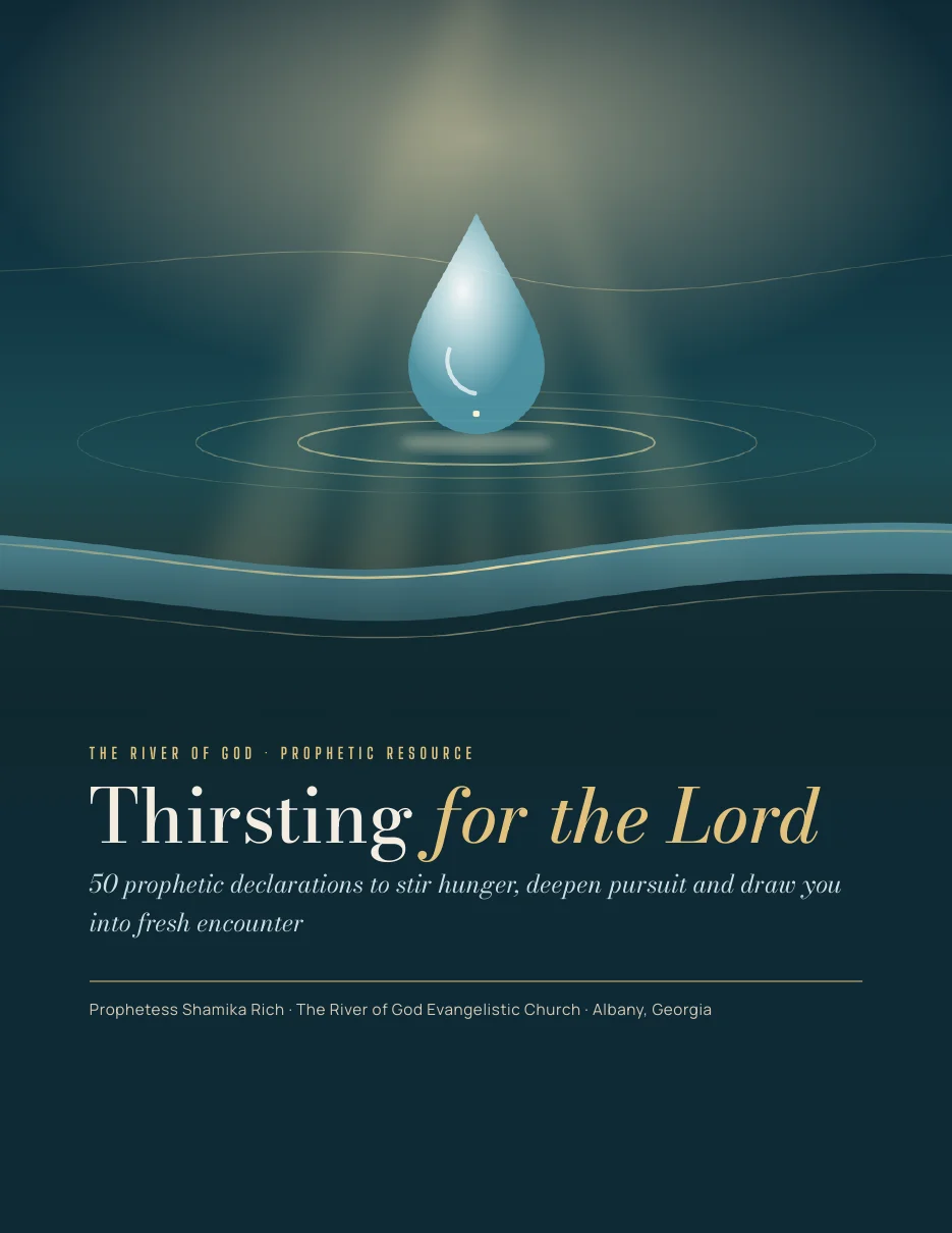 Cover of the Thirsting for the Lord PDF: a drop of water falling into still water beneath light